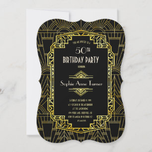 ANY AGE Black & Guld Underbar Gatsby Födelsedagsfe Inbjudningar