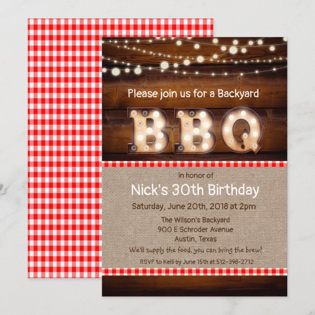 ANY AGE - BQ-inbjudan till Rustic Backyard Inbjudningar (Fram/baksida)