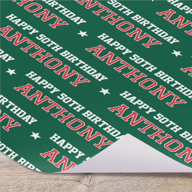 Any Age Happy Birthday Retro Custom Green Red Presentpapper (Skapare uppladdad)