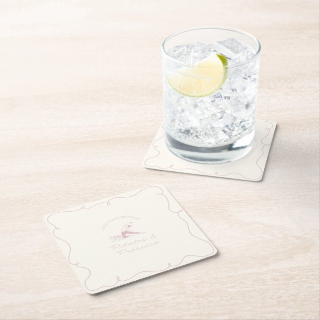 Any age pilates and prosecco birthday underlägg papper kvadrat (Insitu)