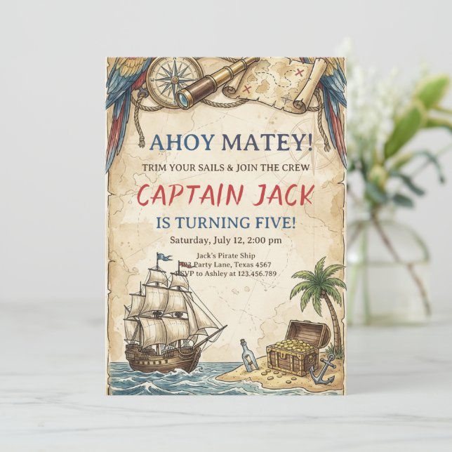ANY AGE - Pirate Birthday Party Invitation Inbjudningar (Stående Fram)