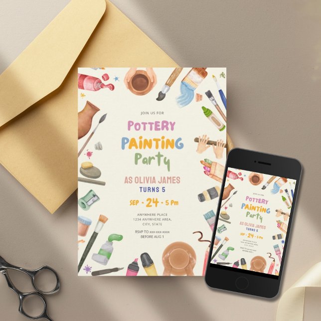 Any age pottery painting birthday party inbjudningar (Skapare uppladdad)
