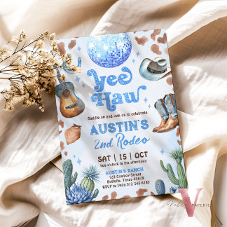 ANY AGE RODEO Cowboy Blue Brown Birthday Inbjudan