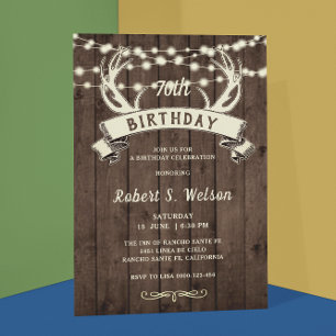 ANY AGE Rustic Antlers Banner Males födelsedag Inbjudningar