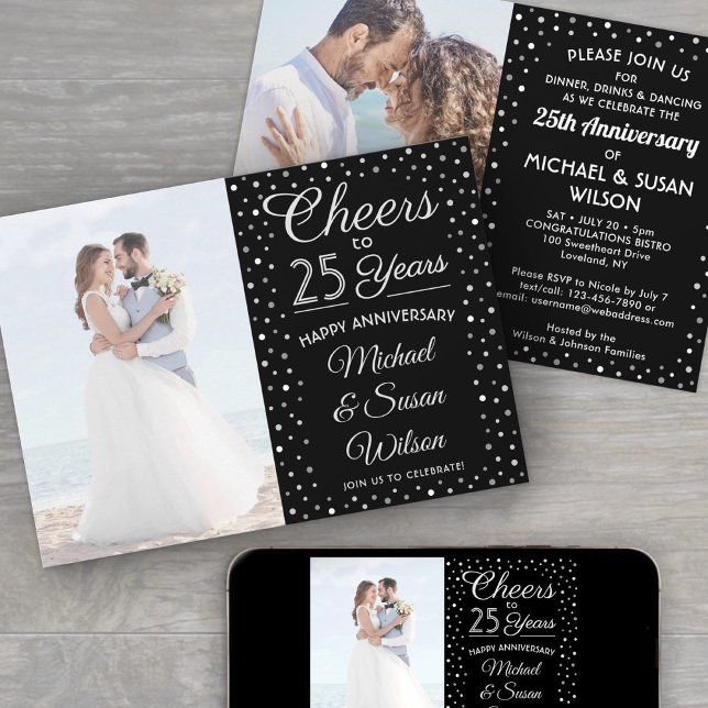 ANY-årsdag 2 Foto Cheers Black & White Party Inbjudningar (Skapare uppladdad)