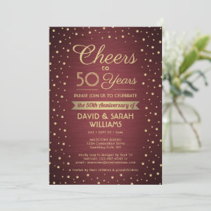 ANY-årsjubileet Cheers Brushed Burgundy Guld Party Inbjudningar