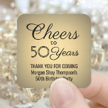ANY Birthday Cheers Elegant Black & Guld Faux Foil Fyrkantigt Klistermärke<br><div class="desc">Tillsätt en personlig som avslutar beröring till födelsedagsfest tackkort eller favörer med anpassningsbar svart och guld-klistermärken/kuvertförseglingar. All text är enkel att anpassa eller ta bort. Den här mallen har skapats för en 50-årsdag, men kan enkelt ändras till ett annat år eller en annan händelse, t.ex. en årsdag. Utformningen har en...</div>