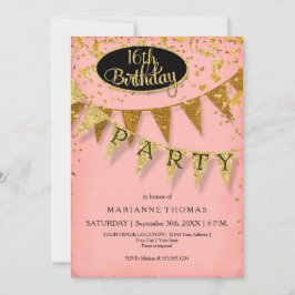 Any Birthday Pink and Gold Pennant Banner Confetti Inbjudningar