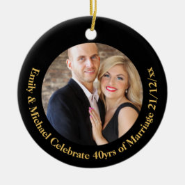 ANY Bröllop-årsdagen Black Guld Marble PHOTO Julgransprydnad Keramik