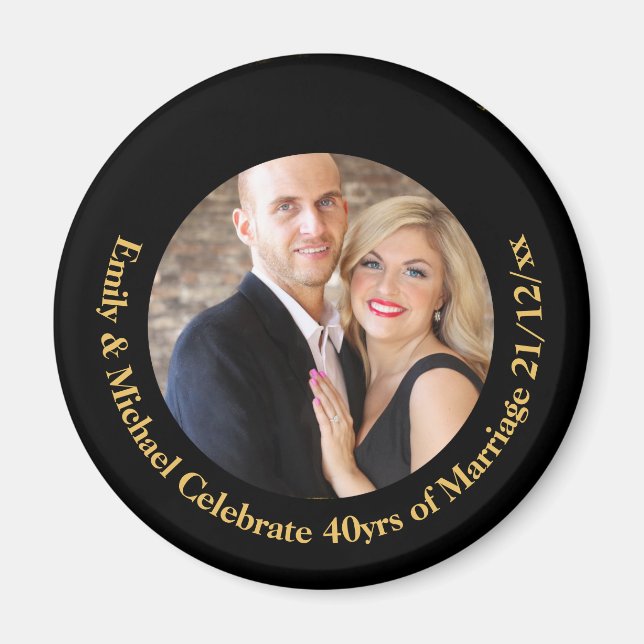 ANY Bröllop-årsdagen Black Guld Marble PHOTO Magnet (Framsidan)