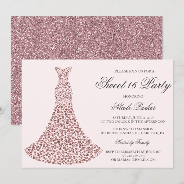 ANY FÄRG - Diamond Gown Sweet 16-inbjudan Inbjudningar (Fram/baksida)
