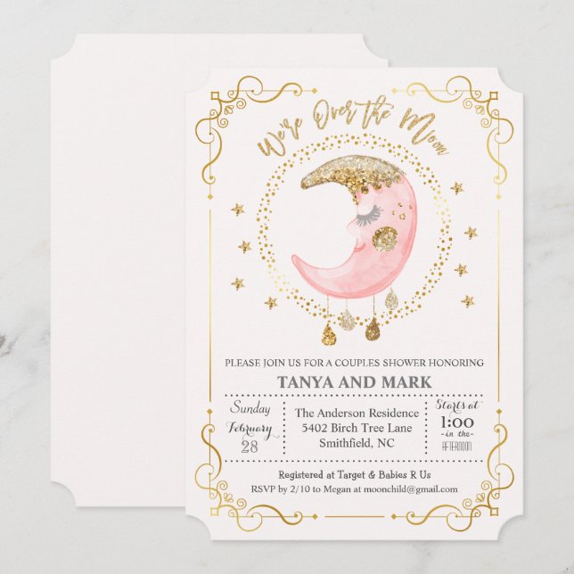 ANY FÄRG - över Måne-inbjudan till babyduschen Inbjudningar (Fram/baksida)