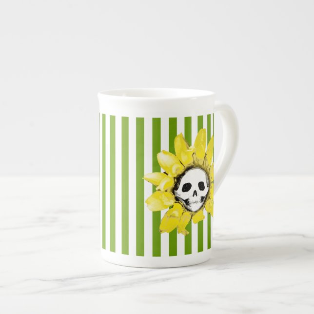 ANY FÄRG RAND Skull Solrosétea Kopp Benporslin Mugg (Framsida höger)