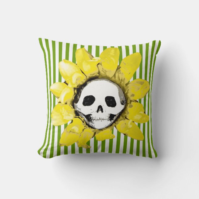 ANY FÄRG WHITE RAND Skull Solrosfyllning Kudde (Framsida)