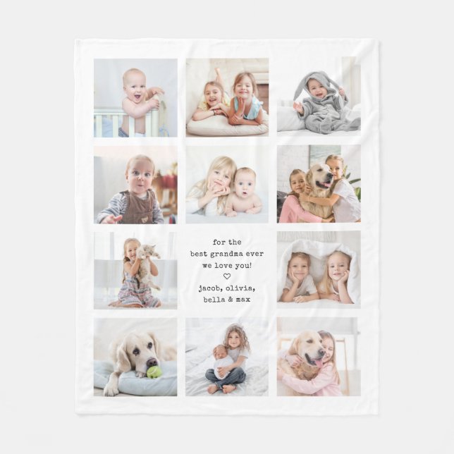 Any Text 11 Photo Collage Simple Modern Keepsake Fleecefilt (Framsidan)