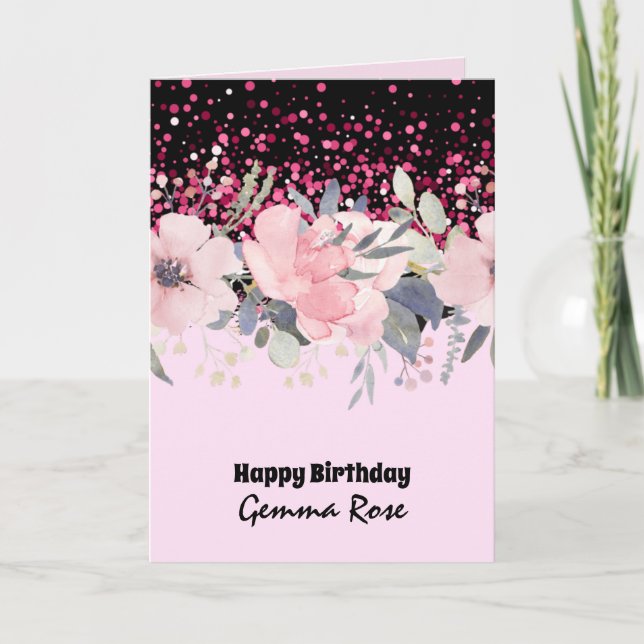 ANY TILLFÄLLE Girly Rosegold Rosa Glitter Kort (Framsida)