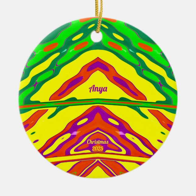 ANYA ~ 3D CHRISTMAS Red Grönt Gult 2024 Julgransprydnad Keramik (Framsidan)