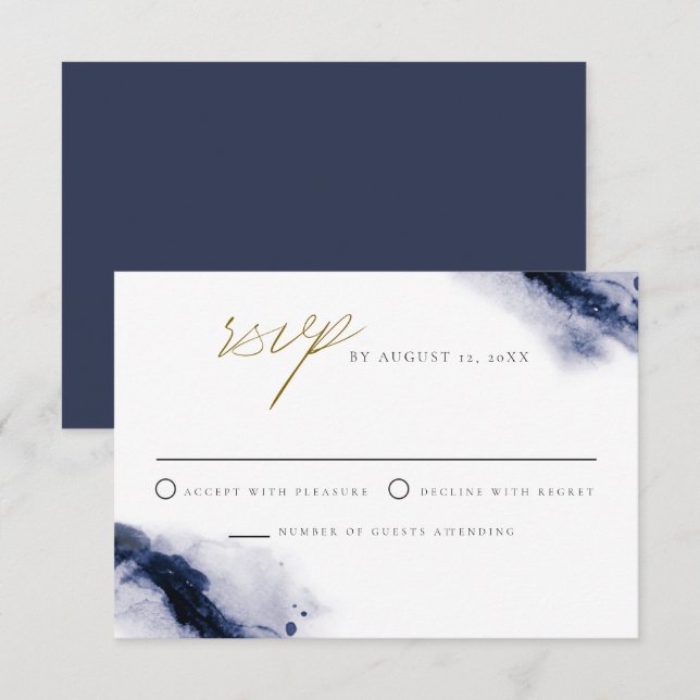 ANYA | Boho Navblå Akvarell RSVP-kort Inbjudningar (Fram/baksida)