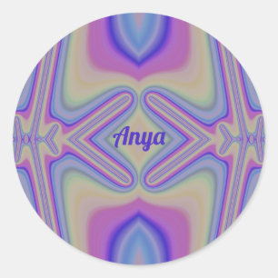 ANYA~ Söt Pastel Shades Fractal ~ Personlig Runt Klistermärke