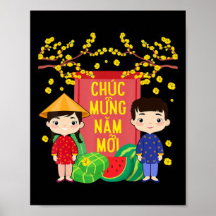 Ao Dai Kids Chuc Mung Nam Moi Vietnamese nyår Poster