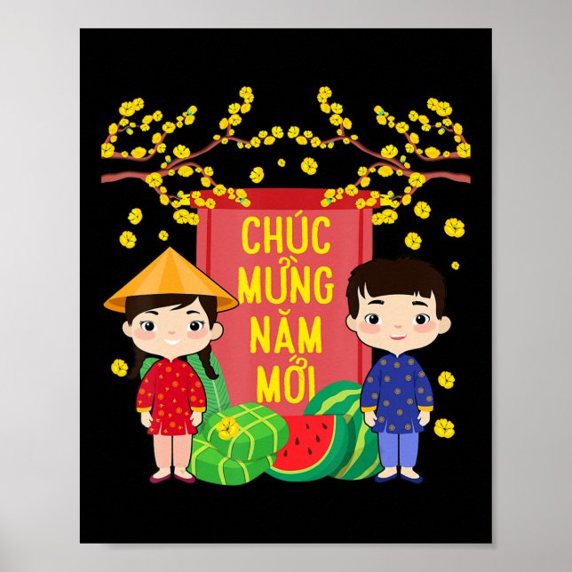 Ao Dai Kids Chuc Mung Nam Moi Vietnamese nyår Poster (Framsidan)
