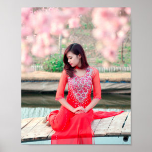 Ao Dai Traditionellt Vietnam Poster