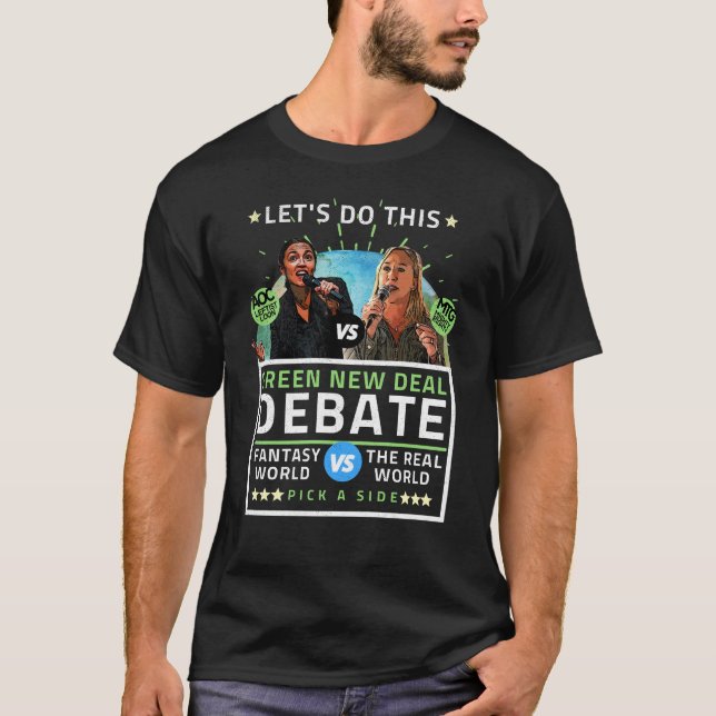 AOC mot MTG-Grönt Ny avtalsdebatt T Shirt (Framsida)