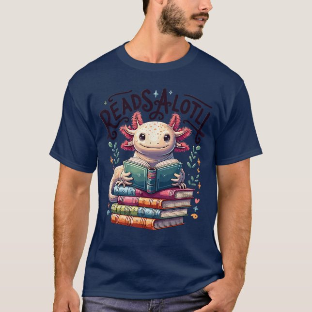 Aolotl Books Readsalotl Reading Bookworm Boys Girl T Shirt (Framsida)