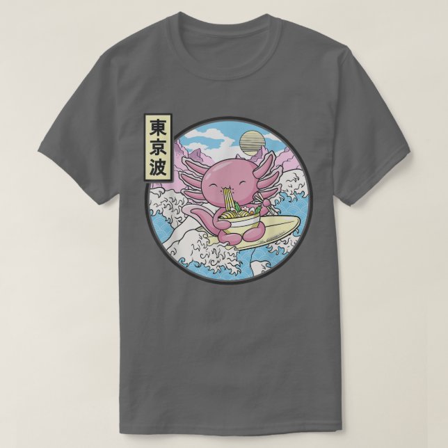 Aolotl Eating Ramen Japan Waves Anime Vaporwave Ka T Shirt (Design framsida)