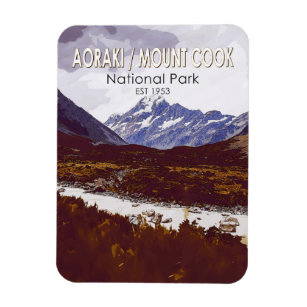 Aoraki Mount Cook nationalpark New Zealand Retro Magnet