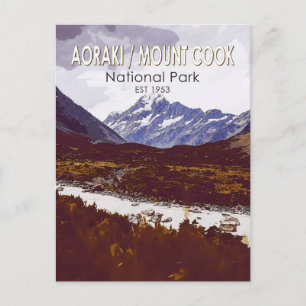 Aoraki Mount Cook nationalpark New Zealand Retro Vykort