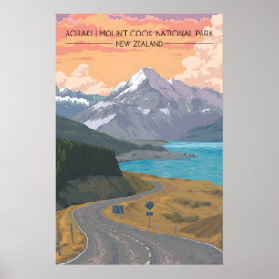 Aoraki Mount Cook nationalpark Nya Zeeland Resa Poster