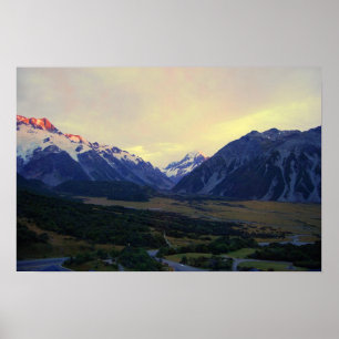 Aoraki/Mount Cook, Nya Zeeland, vid Sunrise Poster
