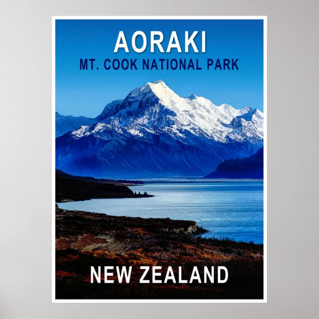 Aoraki Nya Zeeland Resaaffisch Poster (Framsidan)