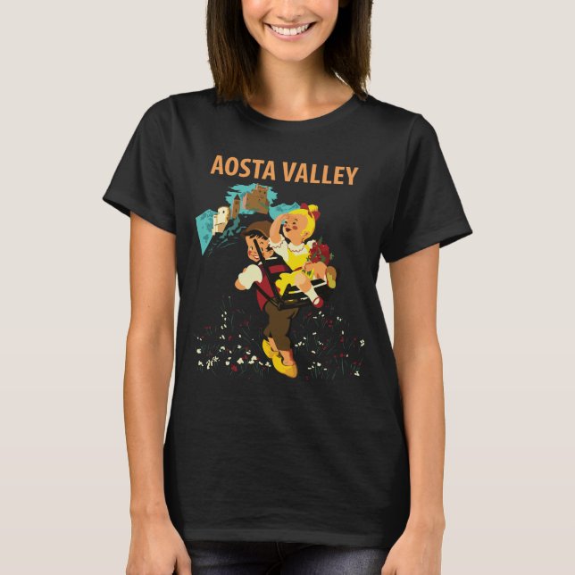 Aostadalen Italien Skidåkning Retro Resa T Shirt (Framsida)