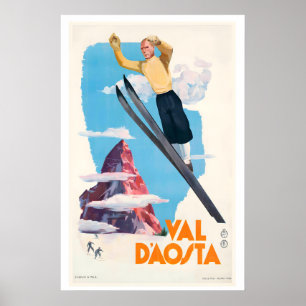 Aostadalen Italien Vintage skidposter Poster