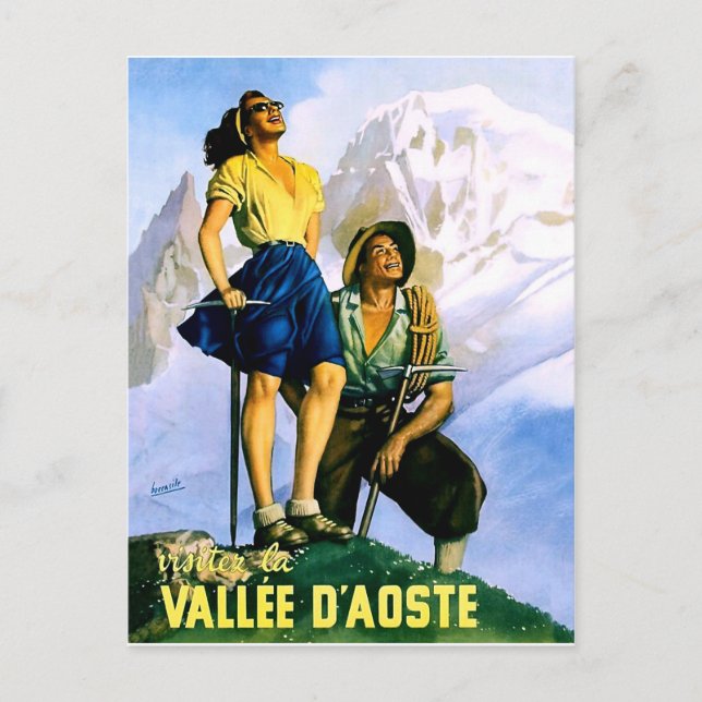 Aostadalen, klätterpar. Vintage resor Vykort (Framsida)