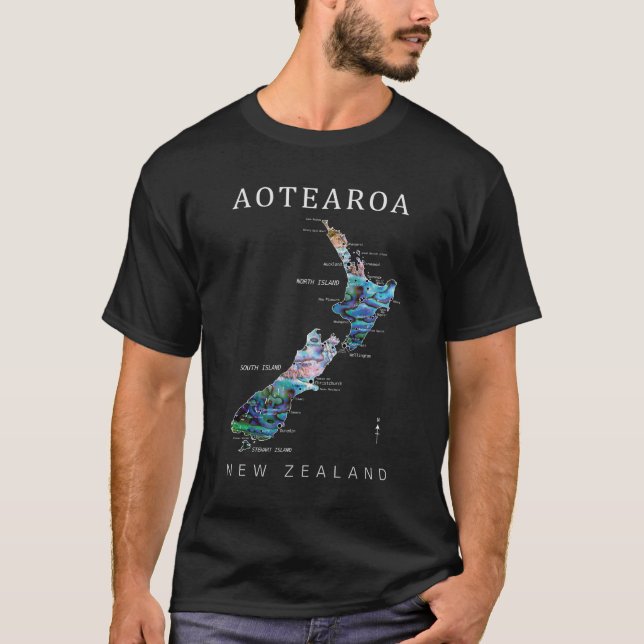 AOTEAROA NEW ZEALAND KIWI KARTA T SHIRT (Framsida)