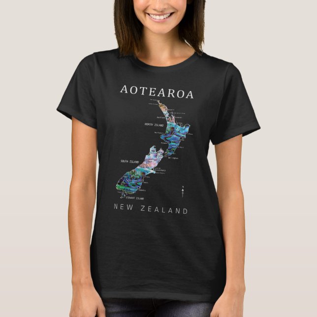 AOTEAROA NEW ZEALAND PAUA KARTA DETALJERAT T SHIRT (Framsida)