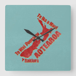 Aotearoa Nya Zeeland Karta Fyrkantig Klocka