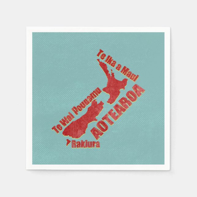 Aotearoa Nya Zeeland Karta Pappersservett (Framsidan)