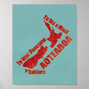 Aotearoa Nya Zeeland Karta Poster