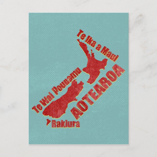 Aotearoa Nya Zeeland Karta Vykort (Framsida)