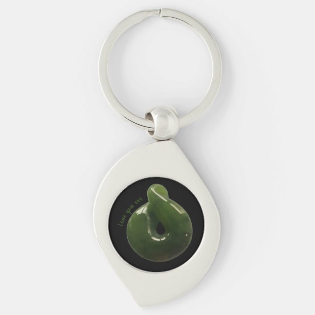 Aotearoa NZ Greenstone Pounamu Twist Gift Keychain Swirl Silverfärgad Nyckelring (Framsidan)