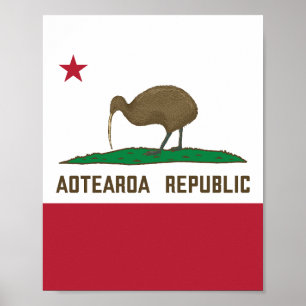 Aotearoa Republic Kiwi Flagga Nya Zeeland Poster
