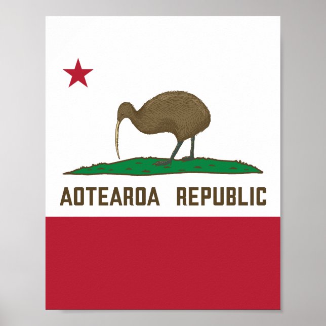 Aotearoa Republic Kiwi Flagga Nya Zeeland Poster (Framsidan)