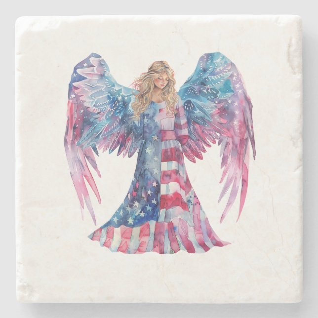 ^~* AP16 Patriotic Flagga Angel Rött vitt blått Stenunderlägg (Framsidan)