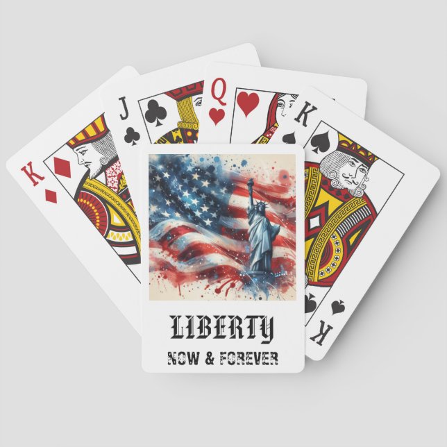 *** AP16 STATEUE of LIBERTY American Flag Play 5 Casinokort (Baksidan)