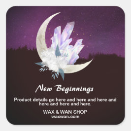 *~* AP24 liggande Blommigten Måne Crystals Fyrkantigt Klistermärke