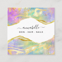 *~* AP26 Etheral OPAL Rainbow QR Guld Glitter  Fyrkantigt Visitkort